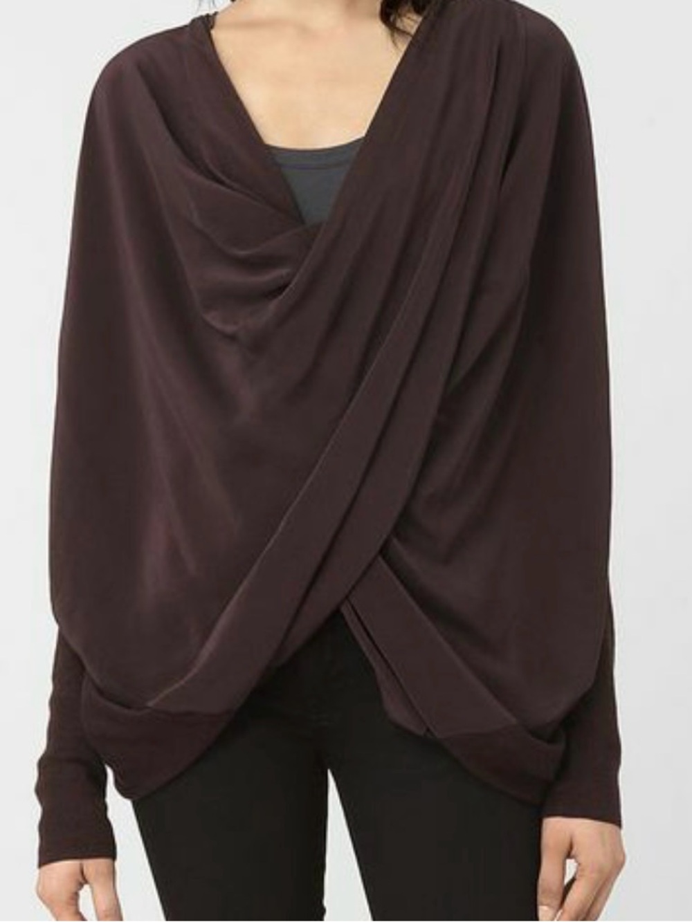 Draped Wrap-Front Women's Sweater in Dark Brown